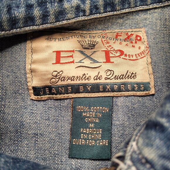 VTG Express Jacket Womens Medium Blue Denim Jean Zip Collared 90s Short Collared - Picture 7 of 10